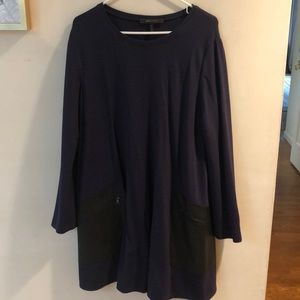 BCBG Maxazria Navy swing dress w/ leather pockets